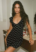 Women Polka Dot Print Sexy V-neck Patchwork Mesh Mini Dress Women Polka Dot Print Sexy V-neck Patchwork Mesh Mini Dress