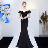 Women Red Off Shoulder Fishtail Evening Dress