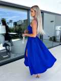Women Summer V Neck Hollow Slit Suspender Dress