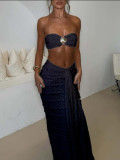 Women Lace Jacquard Holidays Beach Swimsuit Two Piece Set