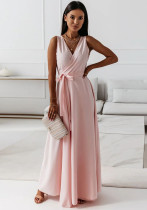 Women Spring Summer Solid v-neck Maxi Dress