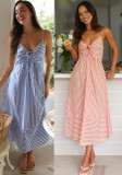Women Summer V-Neck Striped Strap Dress