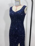 Summer Elegant Sequin V-Neck Slit Formal Party Evening Gown