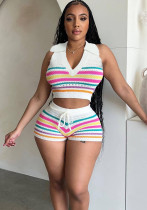 Women Spring Women Sleeveless Knitting Top and ShortsTwo Piece Set Piece Set Women Spring Women Sleeveless Knitting Top and ShortsTwo Piece Set Piece Set