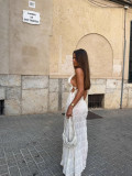 Women Summer Halter Neck Lace-Up Sexy Backless Lace Lace Strap Beach Cover-up