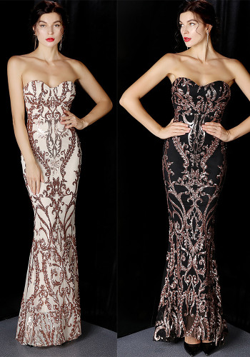 Women Sequined Skirt Ball Party Evening Dress