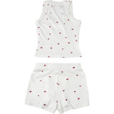 Women Summer Heart Print Vest Shorts Two Piece Set
