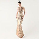 Sequin Fishtail Evening Dress Beaded Chain Formal Gown