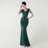 Beaded Lace Formal Party Dress Wedding Slim Mermaid Evening Gown