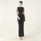 High Neck Fishtail Sequin Crystal Evening Dress Wedding Formal Party Gown