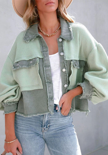 Autumn Winter Waffle Patchwork Casual Fashion Jacket