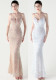 Sequin Beaded Wedding Party Dress Slim Long Evening Gown for Dinner Events