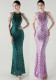Round Neck Hollow Chain Fishtail Sequin Dress Luxury Formal Party Gown