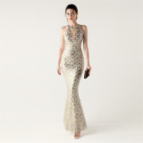 Sequin Fishtail Evening Dress Beaded Chain Formal Gown