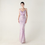 Beaded Sequin Fishtail Evening Dress Wedding Formal Party Gown