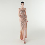 Sexy Low Back Fishtail Sequin Evening Dress Beaded Slim Dinner Gown