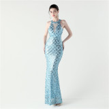 Sequin Mesh Slim Sexy Mermaid Evening Dress Dinner Party Gown