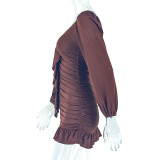 Loose Pleated U Neck Low Back Long Sleeve Dress Casual Comfort