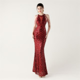 Sequin Fishtail Evening Dress Beaded Chain Formal Gown