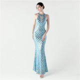 Sequin Mesh Slim Sexy Mermaid Evening Dress Dinner Party Gown