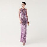 Sequin Fishtail Evening Dress Beaded Chain Formal Gown