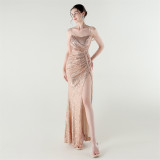 Sexy Low Back Fishtail Sequin Evening Dress Beaded Slim Dinner Gown