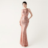 Sequin Fishtail Evening Dress Beaded Chain Formal Gown