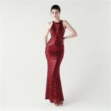 Sequin Mesh Slim Sexy Mermaid Evening Dress Dinner Party Gown