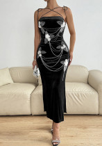 One Shoulder Pearl Elegant Long Sleeve Dress Chic Women’s Gown