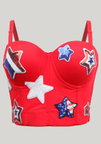 Red Star Print Strap Vest Sporty Outdoor Bra Top Red Star Print Strap Vest Sporty Outdoor Bra Top