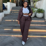 Plus Size High Waist Striped Shirt Trousers African Trendy Two Piece Set