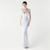 Sequin Beaded Wedding Party Dress Slim Long Evening Gown for Dinner Events