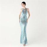 Halter Neck High Neck Hollow Fishtail Sequin Evening Dress Formal Party Gown