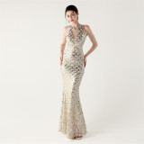 Sequin Fishtail Evening Dress Beaded Chain Formal Gown