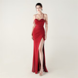 Fishbone Strap Slim Waist Fishtail Evening Dress Sexy Formal Party Gown