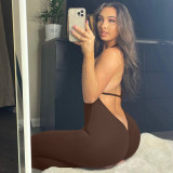 Summer V-neck Halter Neck Sexy Low Back Sports Slim Jumpsuit Women