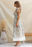Floral Slim Waist Strap Dress Summer Holiday Long Gown