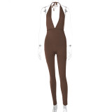 Summer V-neck Halter Neck Sexy Low Back Sports Slim Jumpsuit Women