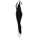 Summer V-neck Halter Neck Sexy Low Back Sports Slim Jumpsuit Women