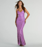 Women's Fashionable Sexy Strap Sequin Long Dress