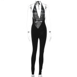 Summer V-neck Halter Neck Sexy Low Back Sports Slim Jumpsuit Women