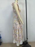 Floral Slim Waist Strap Dress Summer Holiday Long Gown