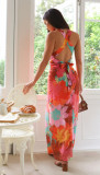 Chic V Neck Printed Lace Casual Summer Midi Dress