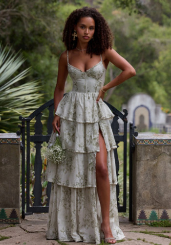 Women Spring Summer Elegant Holidays Suspender Printed Dress