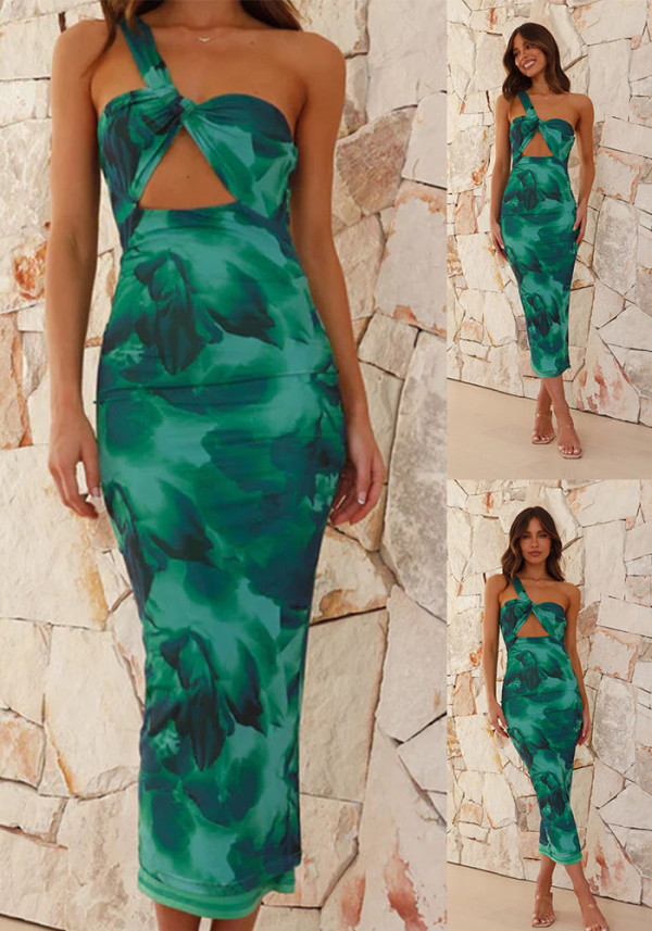 Women Style Slash Shoulder Sleeveless Sexy Hollow Dress