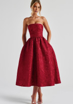 Women Strapless Spring Summer Jacquard Sleeveless Backless Lace-up Evening Dress Women Strapless Spring Summer Jacquard Sleeveless Backless Lace-up Evening Dress