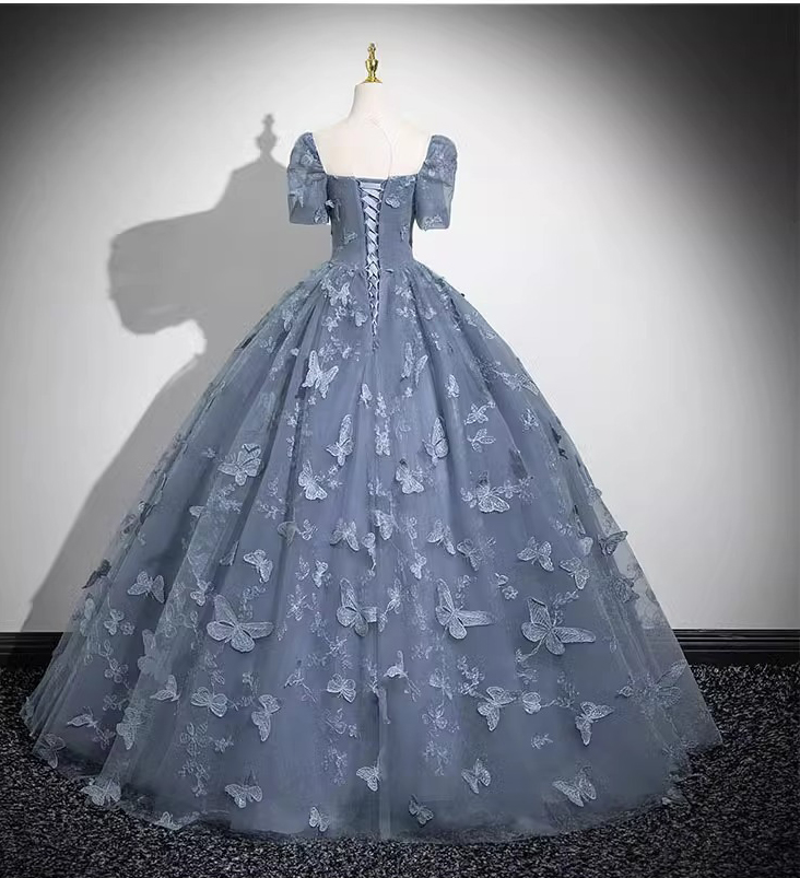 Women blue short-sleeved Formal Party Maxi evening dress(Processing time need 3-6 days)