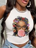 Women summer sexy Letter print u-neck Tank Top