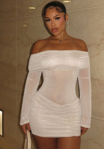 Women Semi-transparent Flash Off Shoulder Sexy Off Shoulder Dress