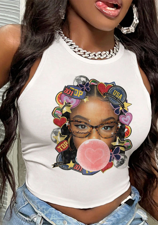 Women summer sexy Letter print u-neck Tank Top